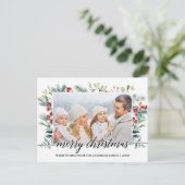 Calligrafie kerstfeestgrijs foto briefkaart (Staand voorkant)