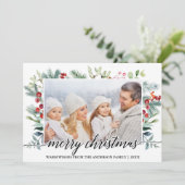 Calligrafie kerstfeestgrijs foto feestdagenkaart (Staand voorkant)