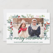 Calligrafie-kerstfeestgrijs-groene paarse foto feestdagenkaart (Voorkant)