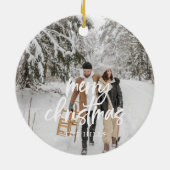Calligrafie kerstfoto Merry Keramisch Ornament (Achterkant)