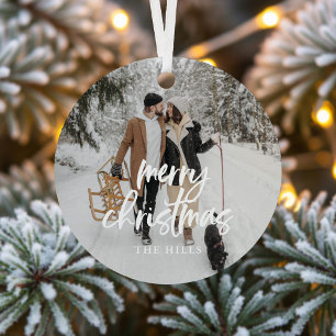Calligrafie kerstfoto Merry Keramisch Ornament