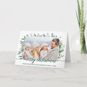 Calligrafie-kerstfoto Pine Greenery Fold Photo Feestdagen Kaart