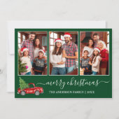 Calligrafie Kerstmis 3 Foto Red Truck Green Feestdagenkaart (Voorkant)