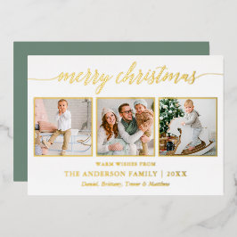 Calligrafie Kerstmis 3 Foto Sage Green Gold Folie Feestdagenkaart