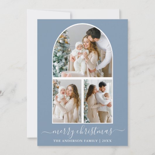 Calligrafie Kerstmis 3 Fotografie Stusty Blue Feestdagenkaart (Voorkant)