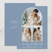 Calligrafie Kerstmis 3 Fotografie Stusty Blue Feestdagenkaart (Voorkant / Achterkant)