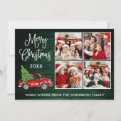 Calligrafie Kerstmis 4 Fotogroen hout Feestdagenkaart (Voorkant)