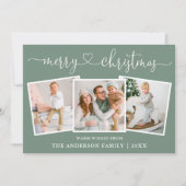 Calligrafie Kerstmis Groen 3 Foto Feestdagenkaart (Voorkant)