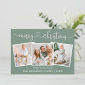 Calligrafie Kerstmis Groen 3 Foto Feestdagenkaart (Staand voorkant)
