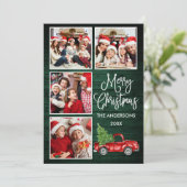Calligrafie Kerstmis Groen hout 4 Foto Feestdagenkaart (Staand voorkant)