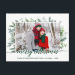 Calligrafie Kerstmis Pine Greenery Couple Green Briefkaart<br><div class="desc">Moderne elegant kalligrafietoestel prettige kerstfeestdag Waterverf Pine Greenery Couple Photo Briefkaart</div>