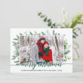 Calligrafie Kerstmis Pine Greenery Couple Green Feestdagenkaart (Staand voorkant)
