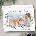 Calligrafie Kerstmis Pine Greenery Foto Briefkaart<br><div class="desc">Modern Elegant Calligraphy Script Merry Kerstmis Waterverf Holiday Pine Greenery Family Photo Briefkaart</div>