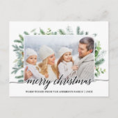 Calligrafie Kerstmis Pine Greenery Foto Briefkaart (Voorkant)