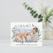 Calligrafie Kerstmis Pine Greenery Foto Briefkaart (Staand voorkant)