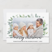 Calligrafie Kerstmis Pine Greenery Foto Feestdagenkaart (Voorkant)