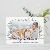 Calligrafie Kerstmis Pine Greenery Foto Feestdagenkaart (Staand voorkant)