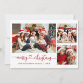 Calligrafie Kerstmis Rood 3 Foto Feestdagenkaart (Voorkant)