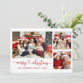 Calligrafie Kerstmis Rood 3 Foto Feestdagenkaart (Staand voorkant)