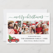 Calligrafie Kerstmis Rood Truck 3 Fotogroen Feestdagenkaart (Voorkant)