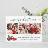 Calligrafie Kerstmis Rood Truck 3 Fotogroen Feestdagenkaart (Staand voorkant)