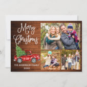 Calligrafie Kerstmis Rood Vrachthout 3 Foto Feestdagenkaart (Voorkant)