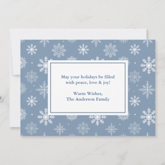 Calligrafie Kerstmis Snowflake Dusty Blue 3 Foto Feestdagenkaart (Achterkant)