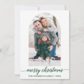 Calligrafie Kerstmis Snowflakes Groen Feestdagenkaart (Voorkant)