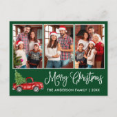 Calligrafie Kerstmis Truck 3 Fotogroen Briefkaart (Voorkant)