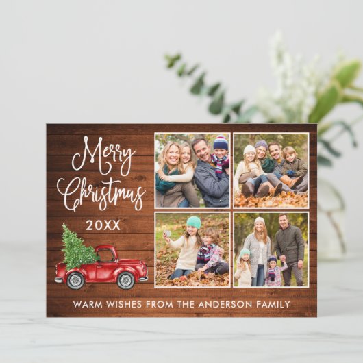 Calligrafie Kerstmis Truck 4 Fotohout Feestdagenkaart (Staand voorkant)