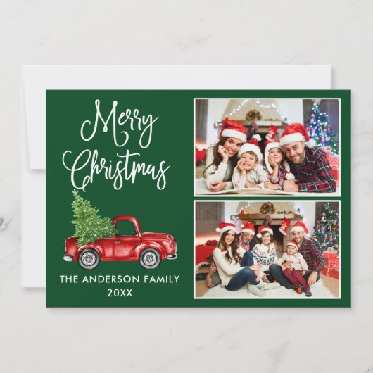 Calligrafie Kerstmis  Truck Green 2 Foto Feestdagenkaart (Voorkant)
