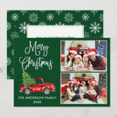 Calligrafie Kerstmis  Truck Green 2 Foto Feestdagenkaart (Voorkant / Achterkant)