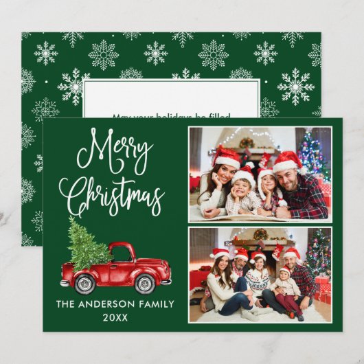 Calligrafie Kerstmis  Truck Green 2 Foto Feestdagenkaart (Voorkant / Achterkant)