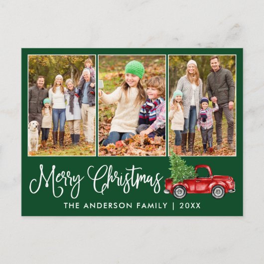 Calligrafie Kerstmis  Truck Green 3 Foto's Briefkaart (Voorkant)
