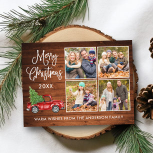 Calligrafie Kerstmis  Truck Wood 4 Foto Briefkaart