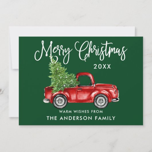 Calligrafie Kerstmis Vrachtwagen Snowflakes Green Feestdagenkaart (Voorkant)