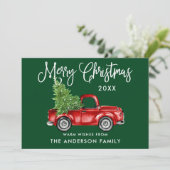Calligrafie Kerstmis Vrachtwagen Snowflakes Green Feestdagenkaart (Staand voorkant)