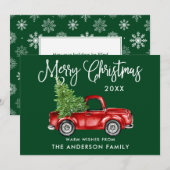 Calligrafie Kerstmis Vrachtwagen Snowflakes Green Feestdagenkaart (Voorkant / Achterkant)
