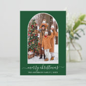 Calligrafie kerstsnowflakes Fotoplein groen Feestdagenkaart (Staand voorkant)