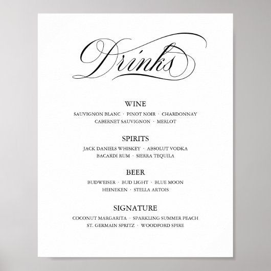 Calligrafie Klassieke Elegant Wedding Bar-menubord Poster (Voorkant)