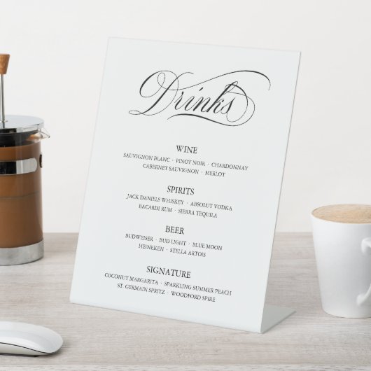 Calligrafie Klassieke Elegant Wedding Bar-menubord Reclamebord Met Voetstuk (Insitu)