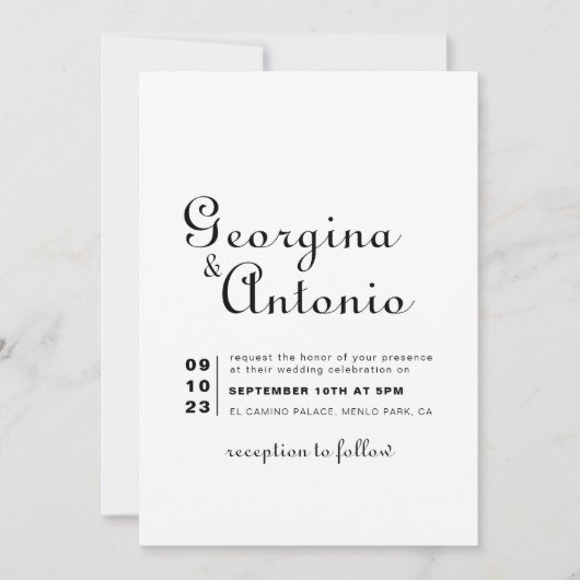 Calligrafie Klassieke minimalistische bruiloft Kaart (Voorkant)