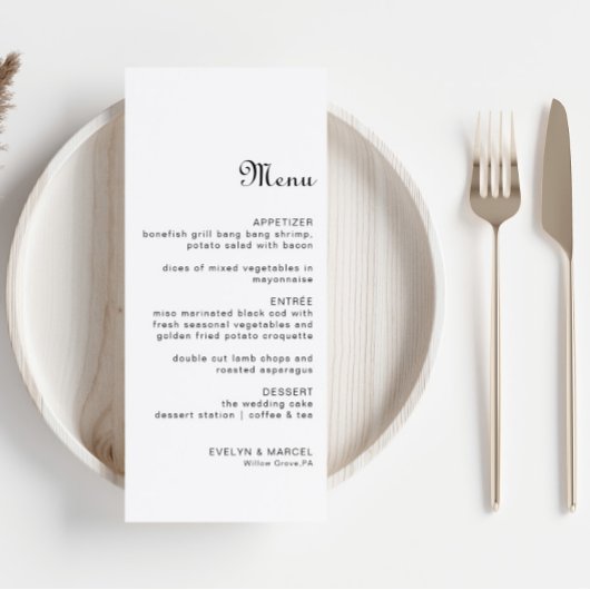 Calligrafie Klassieke minimalistische bruiloft Men Menu