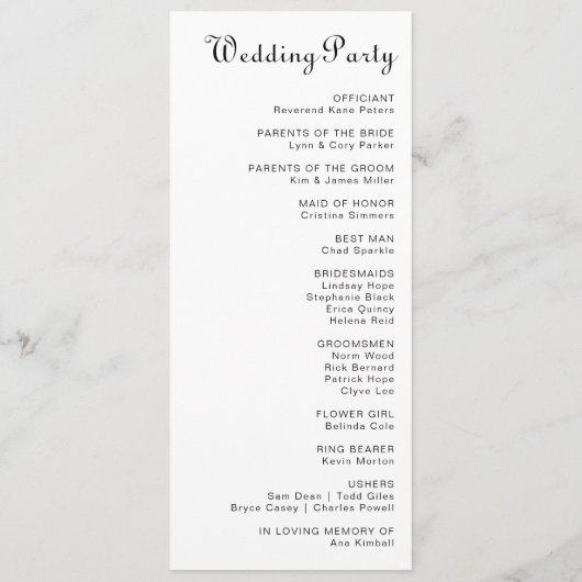 Calligrafie Klassieke minimalistische weddenschapp Programmakaart (Achterkant)