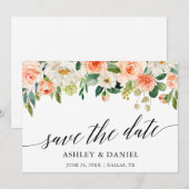 Calligrafie Koraal Floral sparen de Datum Kaart (Voorkant / Achterkant)
