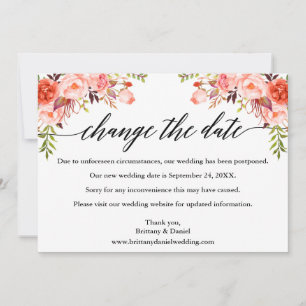 Calligrafie Koral Floral New Wedding Date Kaart