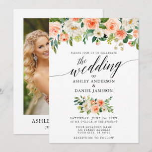 Calligrafie Koral Floral Photo Wedding Kaart