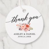 Calligrafie Koral Floral Weddenschap Bedankt Bedankjes Labels (Voorkant)