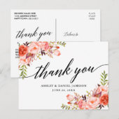 Calligrafie Koral Floral Weddenschap Bedankt Briefkaart (Voorkant / Achterkant)