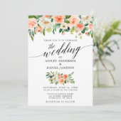 Calligrafie Koral Floral Wedding W Kaart (Staand voorkant)